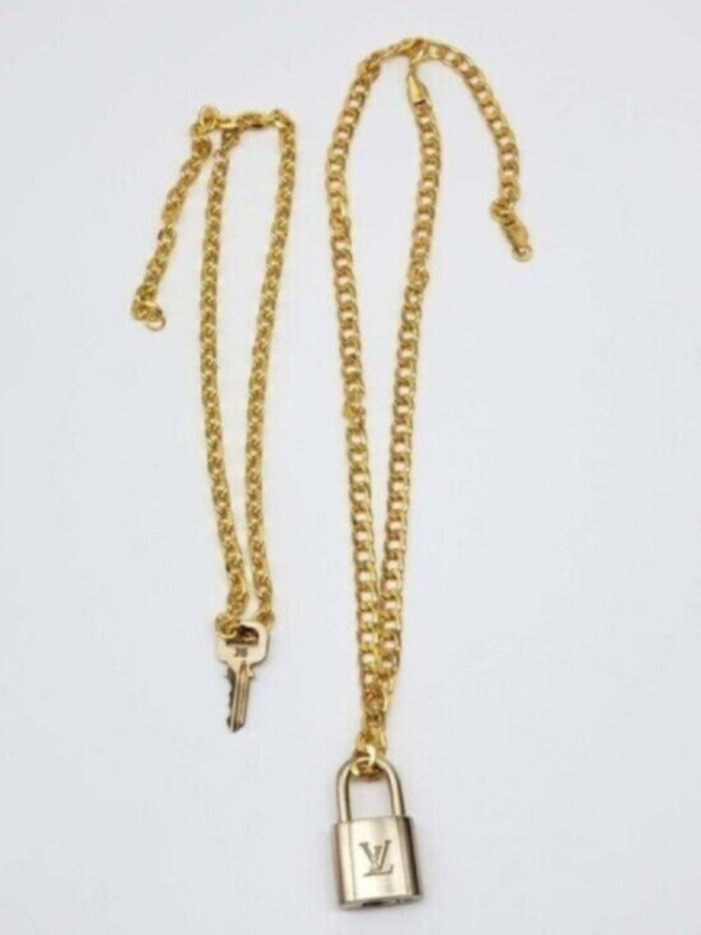 Authentic Louis Vuitton Lock & Key w/ 18k Gold Plated Stainless 2 Necklaces - Picture 9 of 13